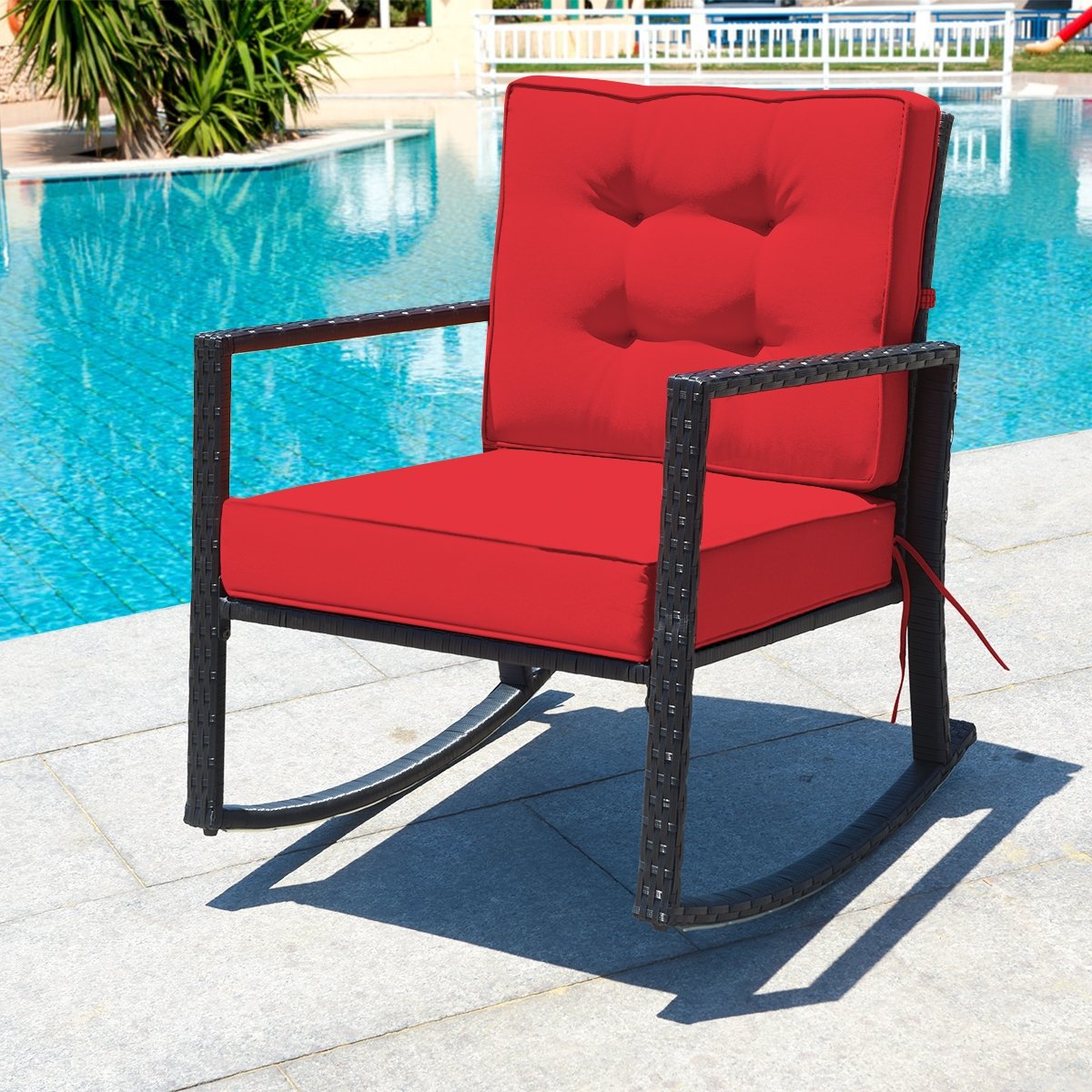 Patio Rattan Rocker Outdoor Glider Rocking Chair Cushion Lawn, Red Patio Rocking Chairs & Gliders   at Gallery Canada