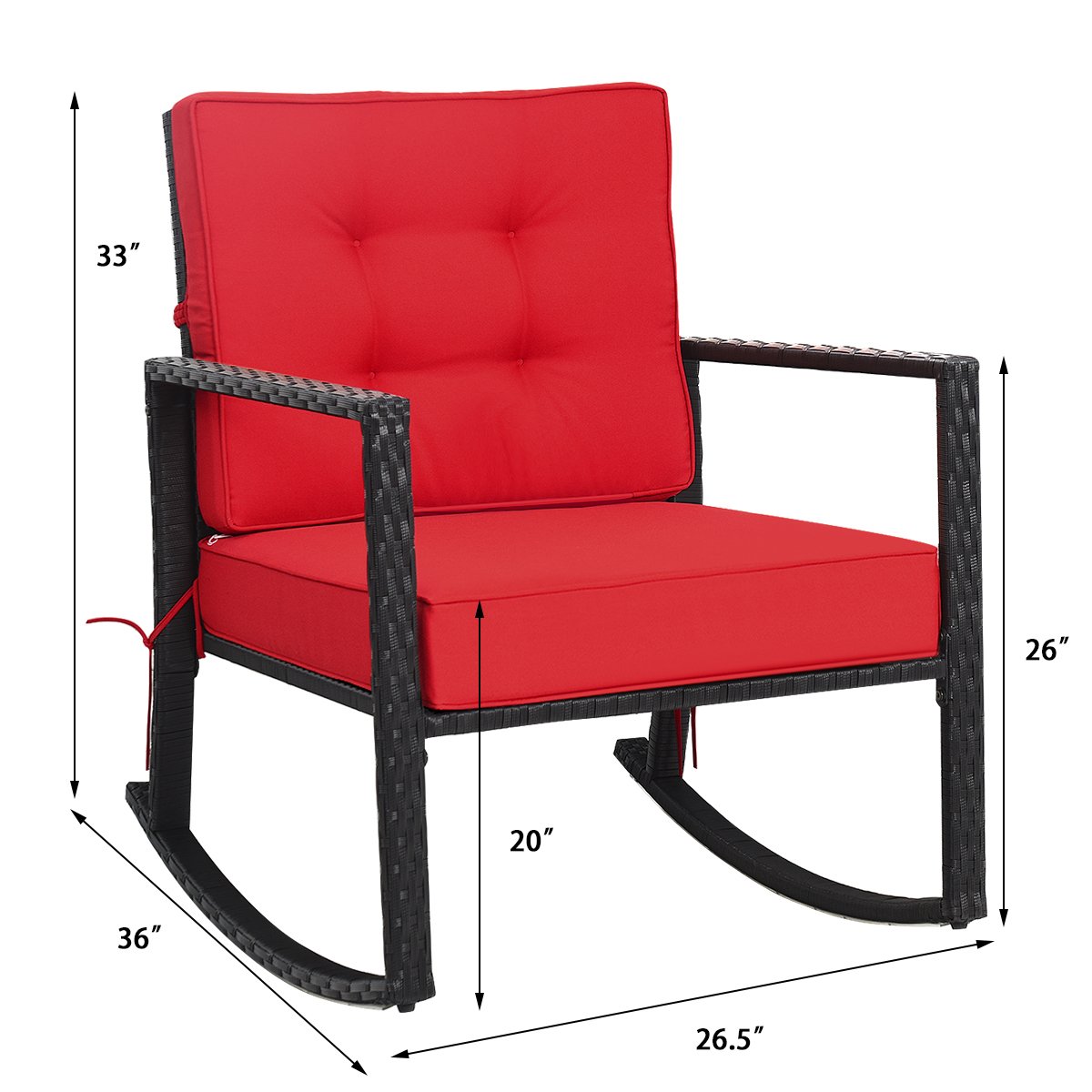 Patio Rattan Rocker Outdoor Glider Rocking Chair Cushion Lawn, Red Patio Rocking Chairs & Gliders   at Gallery Canada