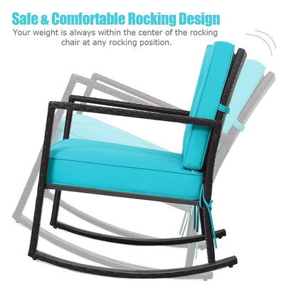 Patio Rattan Rocker Outdoor Glider Rocking Chair Cushion Lawn, Turquoise Patio Rocking Chairs & Gliders   at Gallery Canada