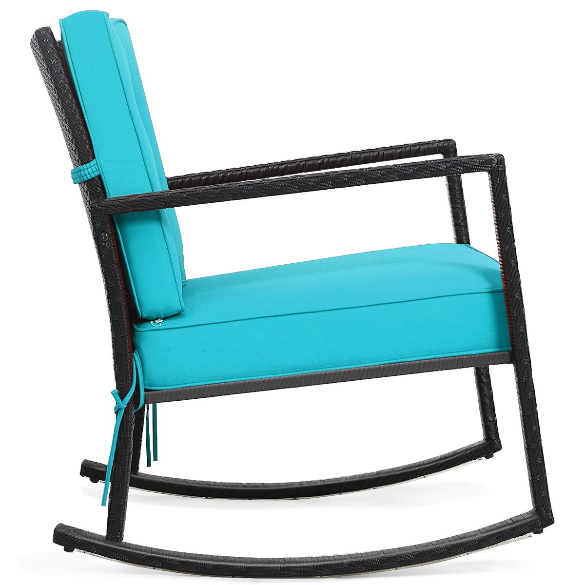 Patio Rattan Rocker Outdoor Glider Rocking Chair Cushion Lawn, Turquoise Patio Rocking Chairs & Gliders   at Gallery Canada