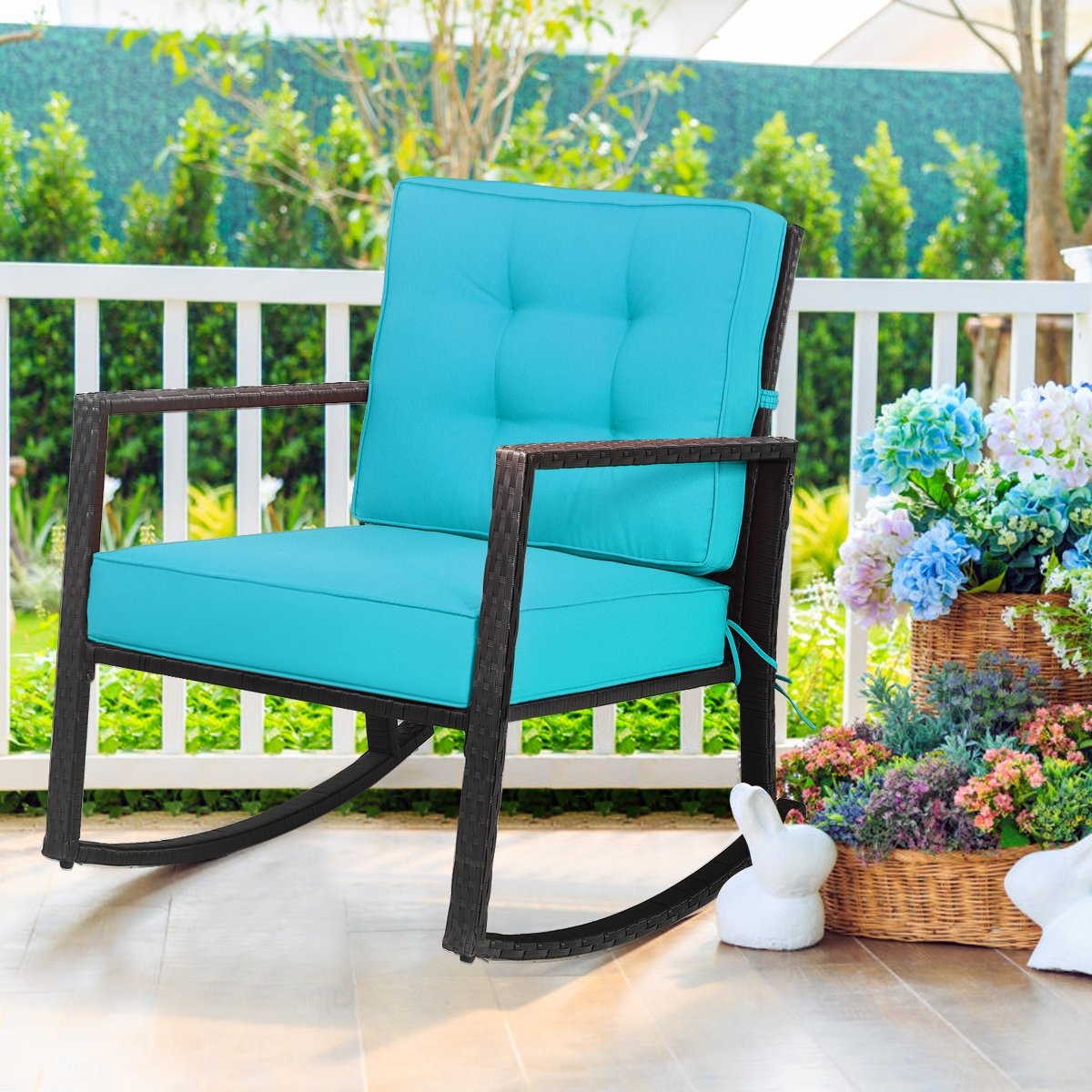 Patio Rattan Rocker Outdoor Glider Rocking Chair Cushion Lawn, Turquoise Patio Rocking Chairs & Gliders   at Gallery Canada