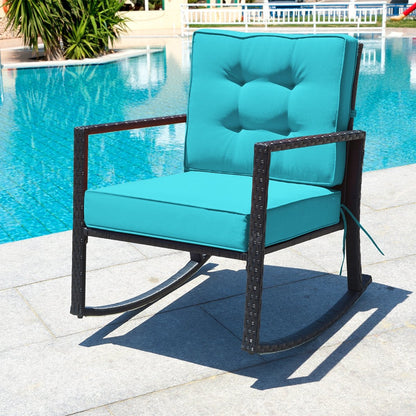 Patio Rattan Rocker Outdoor Glider Rocking Chair Cushion Lawn, Turquoise Patio Rocking Chairs & Gliders   at Gallery Canada