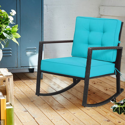 Patio Rattan Rocker Outdoor Glider Rocking Chair Cushion Lawn, Turquoise Patio Rocking Chairs & Gliders   at Gallery Canada