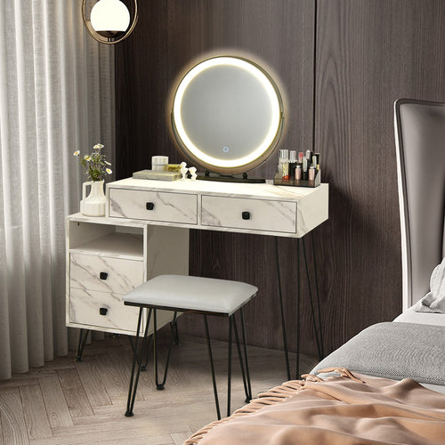 Modern Dressing Table with Storage Cabinet, White