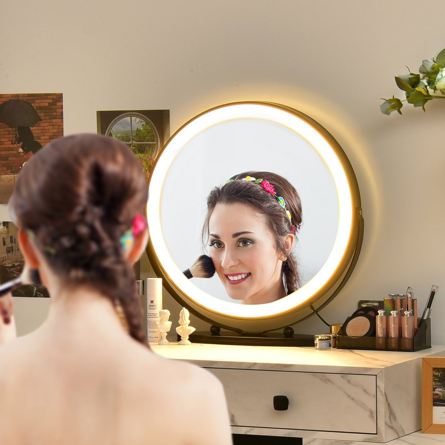 Modern Dressing Table with Storage Cabinet, White Makeup Vanities   at Gallery Canada