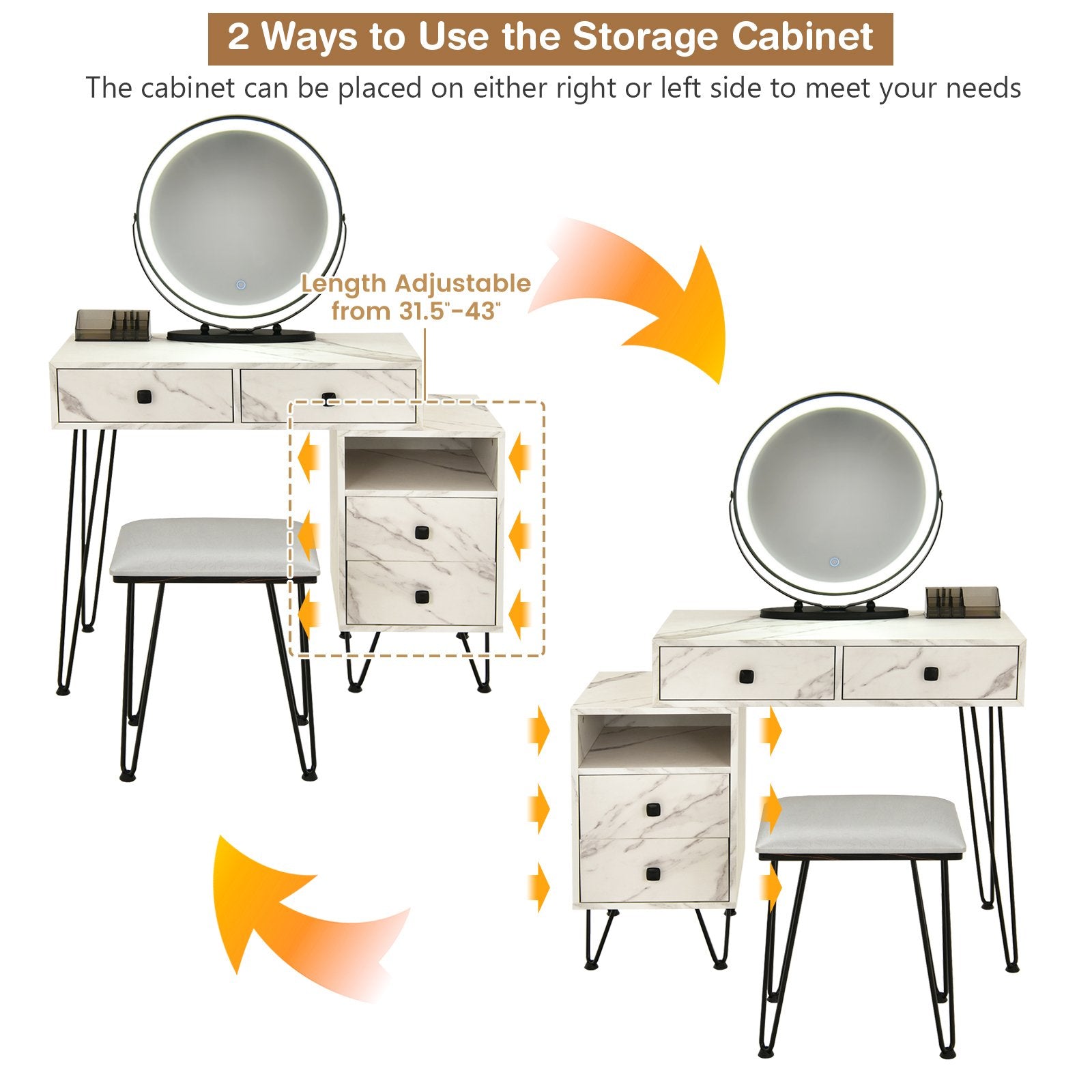 Modern Dressing Table with Storage Cabinet, White Makeup Vanities   at Gallery Canada