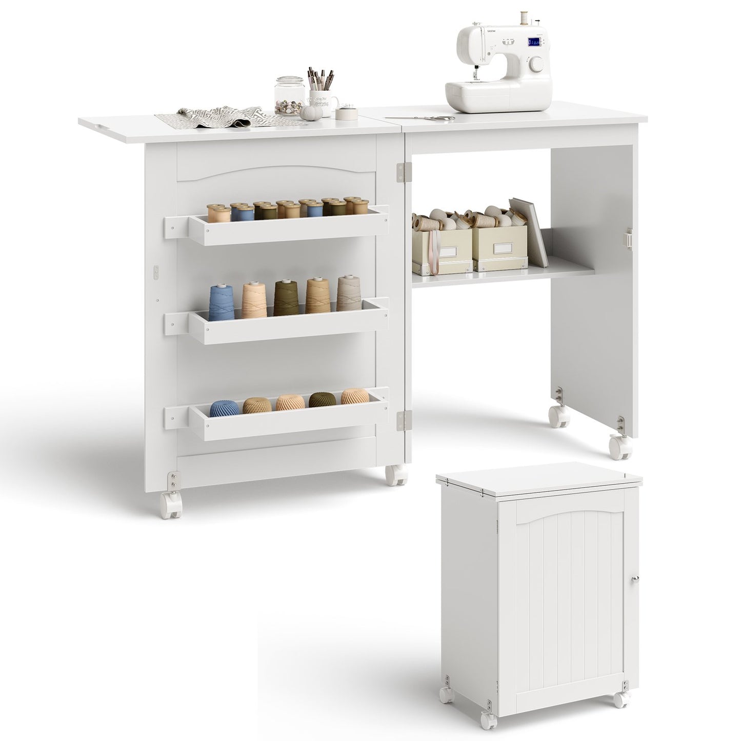 White Folding Swing Craft Table Storage Shelves Cabinet, White Sewing Tables   at Gallery Canada