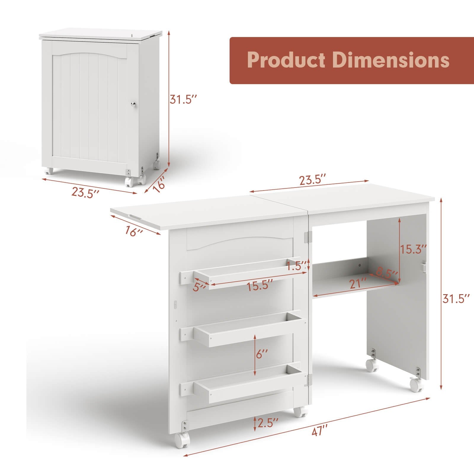 White Folding Swing Craft Table Storage Shelves Cabinet, White Sewing Tables   at Gallery Canada