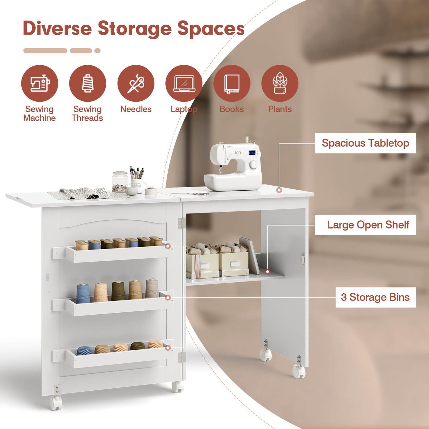 White Folding Swing Craft Table Storage Shelves Cabinet, White Sewing Tables   at Gallery Canada