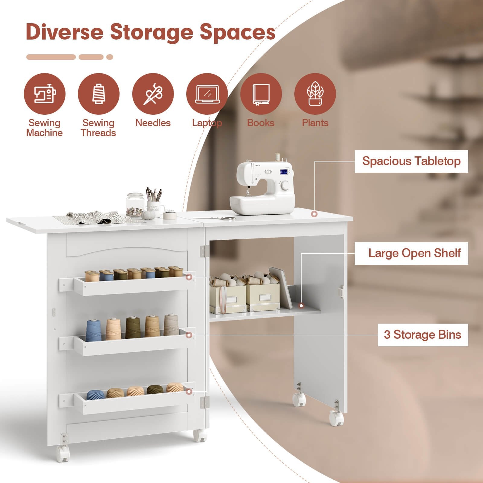 White Folding Swing Craft Table Storage Shelves Cabinet, White - Gallery Canada
