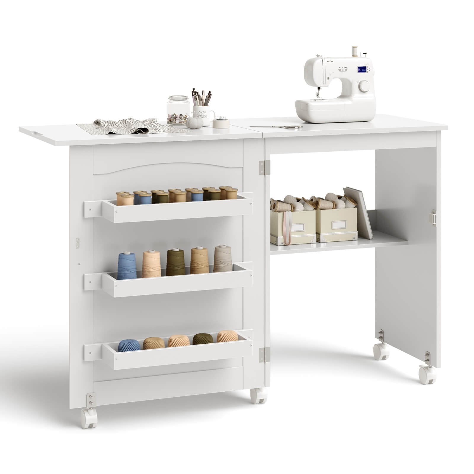 White Folding Swing Craft Table Storage Shelves Cabinet, White Sewing Tables   at Gallery Canada