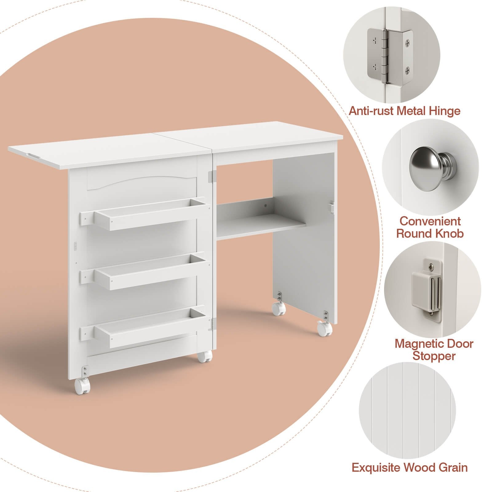 White Folding Swing Craft Table Storage Shelves Cabinet, White - Gallery Canada