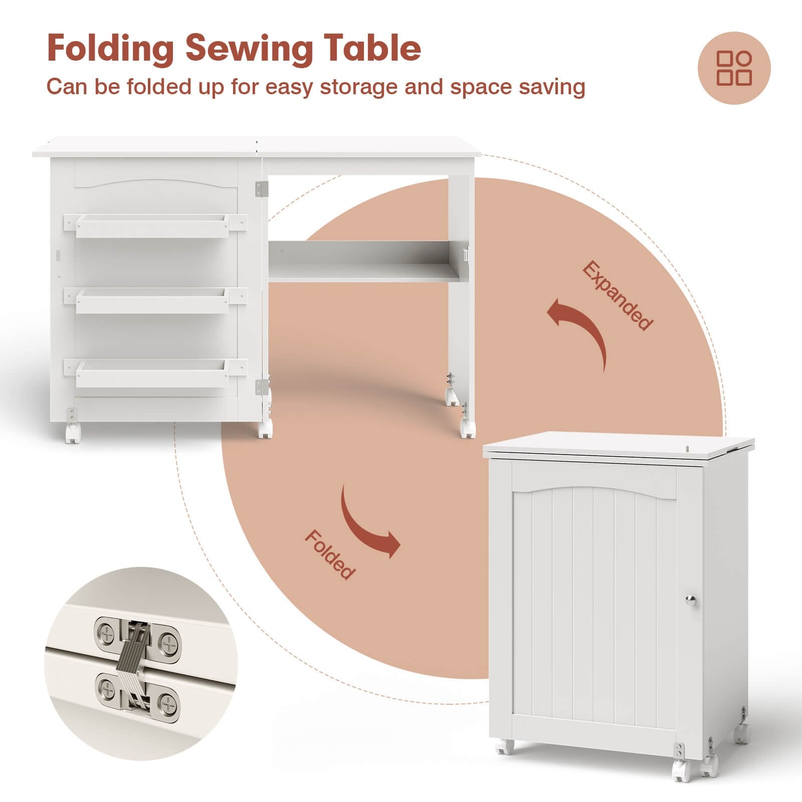 White Folding Swing Craft Table Storage Shelves Cabinet, White Sewing Tables   at Gallery Canada