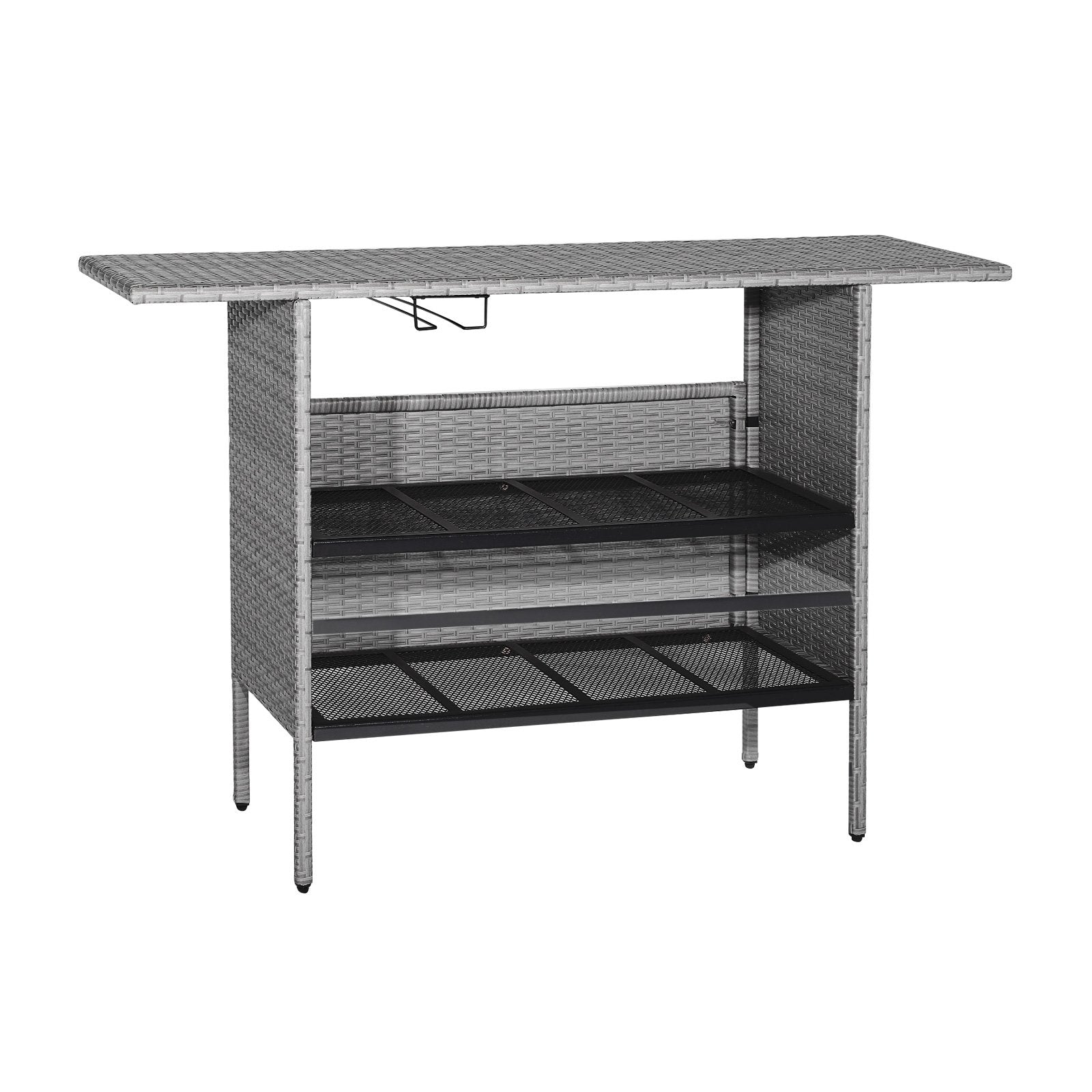 Outdoor Patio Wicker Bar Table with Metal Shelves, Gray Patio Bar Furniture   at Gallery Canada