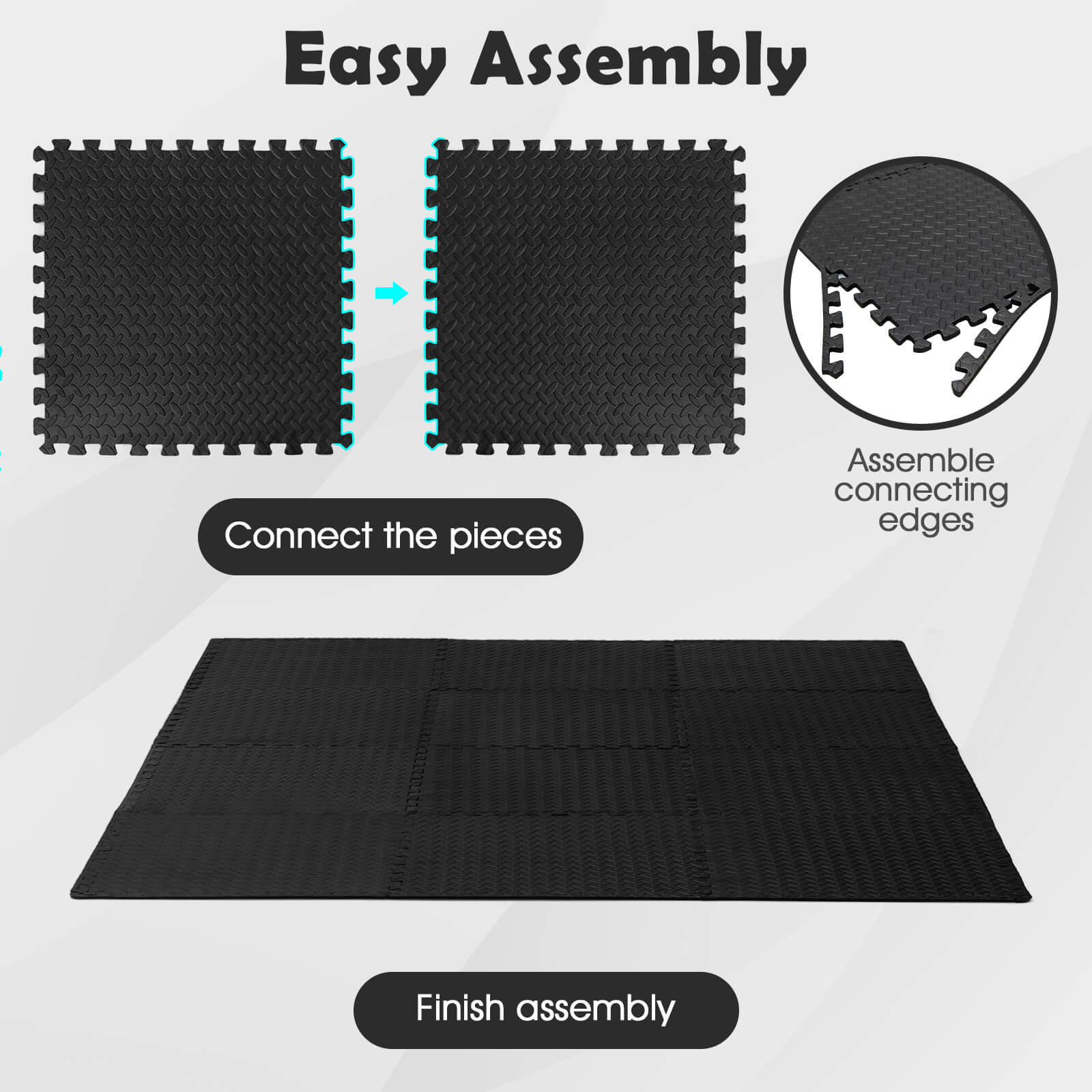 12 Pieces Puzzle Interlocking Flooring Mat with Anti-slip and Waterproof Surface, Black Baby Gyms & Playmats at Gallery Canada