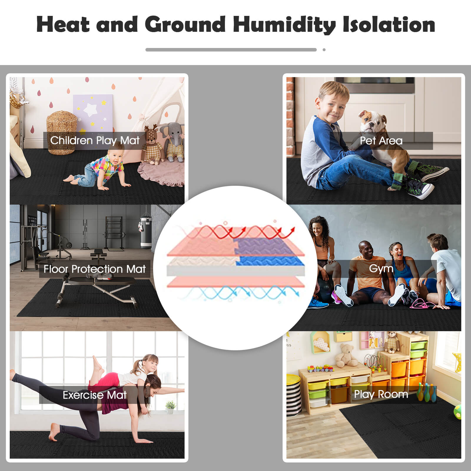12 Pieces Puzzle Interlocking Flooring Mat with Anti-slip and Waterproof Surface, Black Baby Gyms & Playmats at Gallery Canada