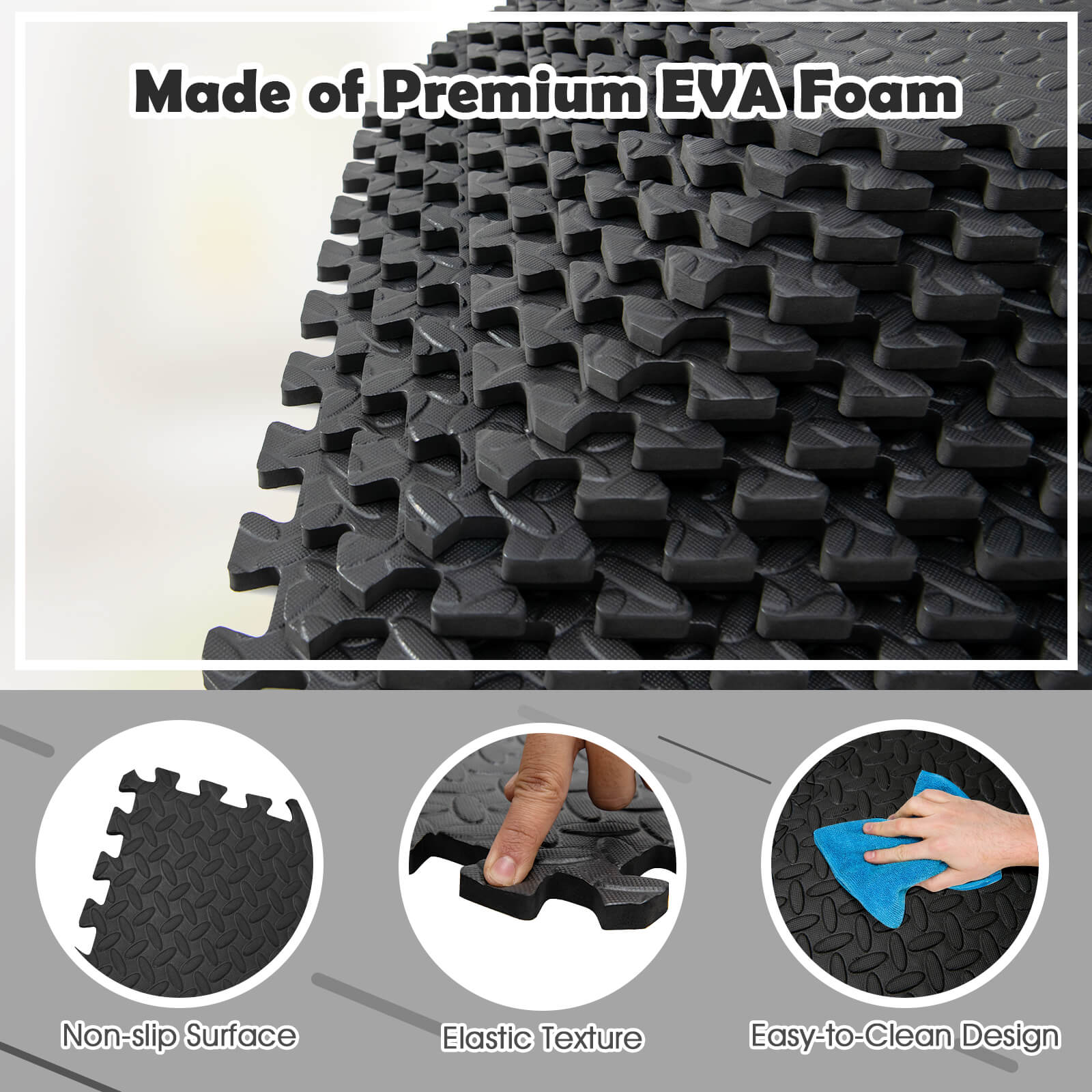 12 Pieces Puzzle Interlocking Flooring Mat with Anti-slip and Waterproof Surface, Black Baby Gyms & Playmats at Gallery Canada