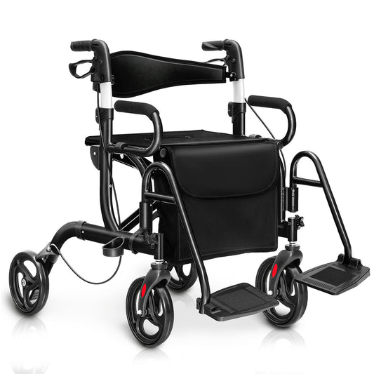 Folding Rollator Walker with 8-inch Wheels and Seat, Black Walkers & Rollators Black  at Gallery Canada