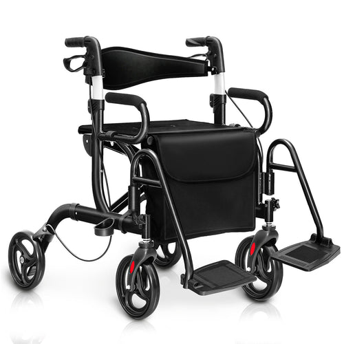 Folding Rollator Walker with 8-inch Wheels and Seat, Black