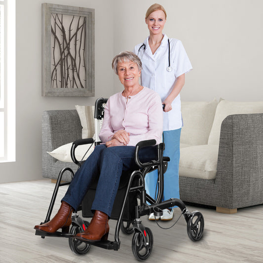 Folding Rollator Walker with 8-inch Wheels and Seat, Black Walkers & Rollators Black  at Gallery Canada