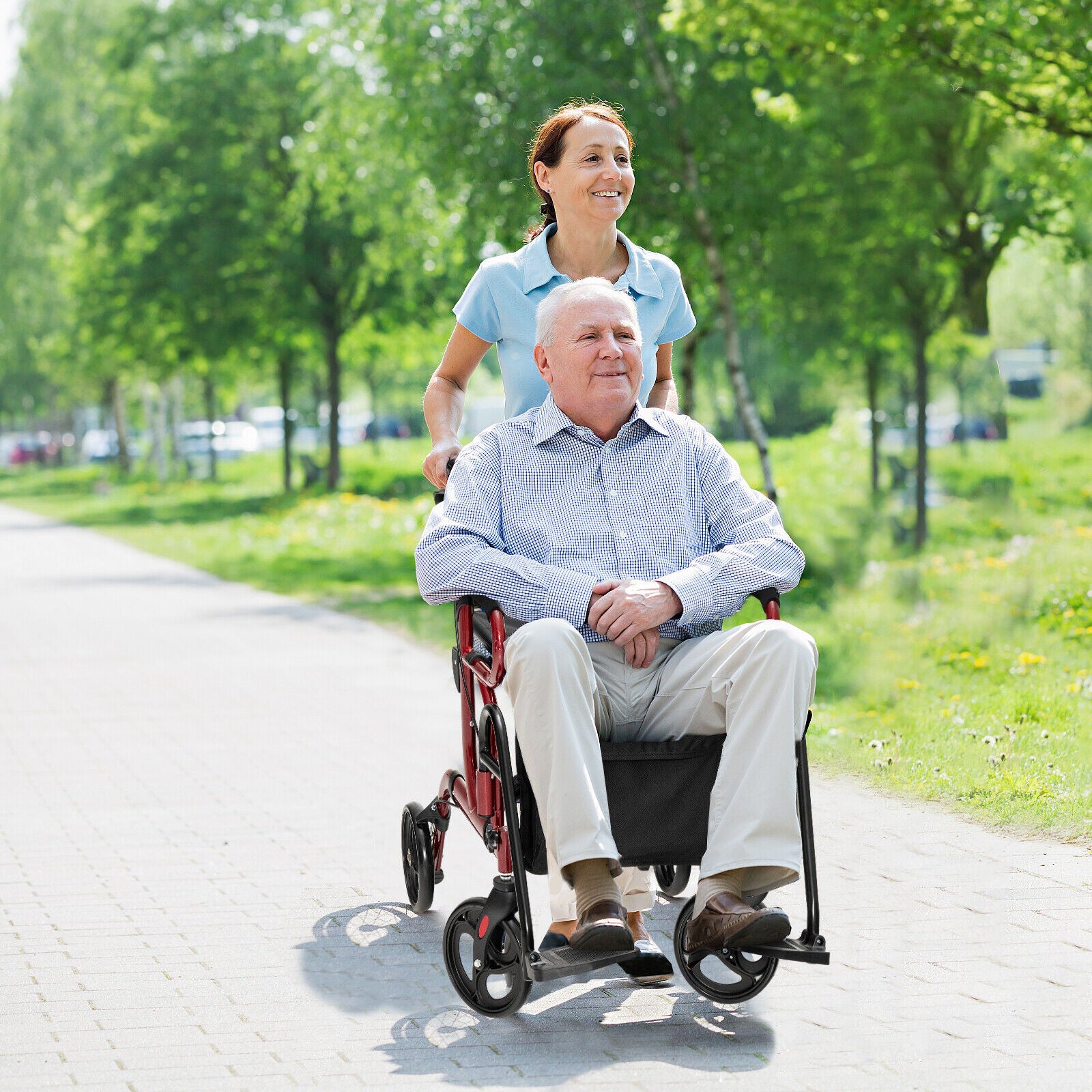 Folding Rollator Walker with 8-inch Wheels and Seat, Red Walkers & Rollators   at Gallery Canada