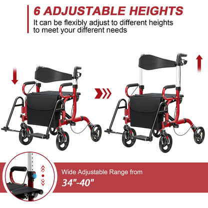 Folding Rollator Walker with 8-inch Wheels and Seat, Red Walkers & Rollators   at Gallery Canada