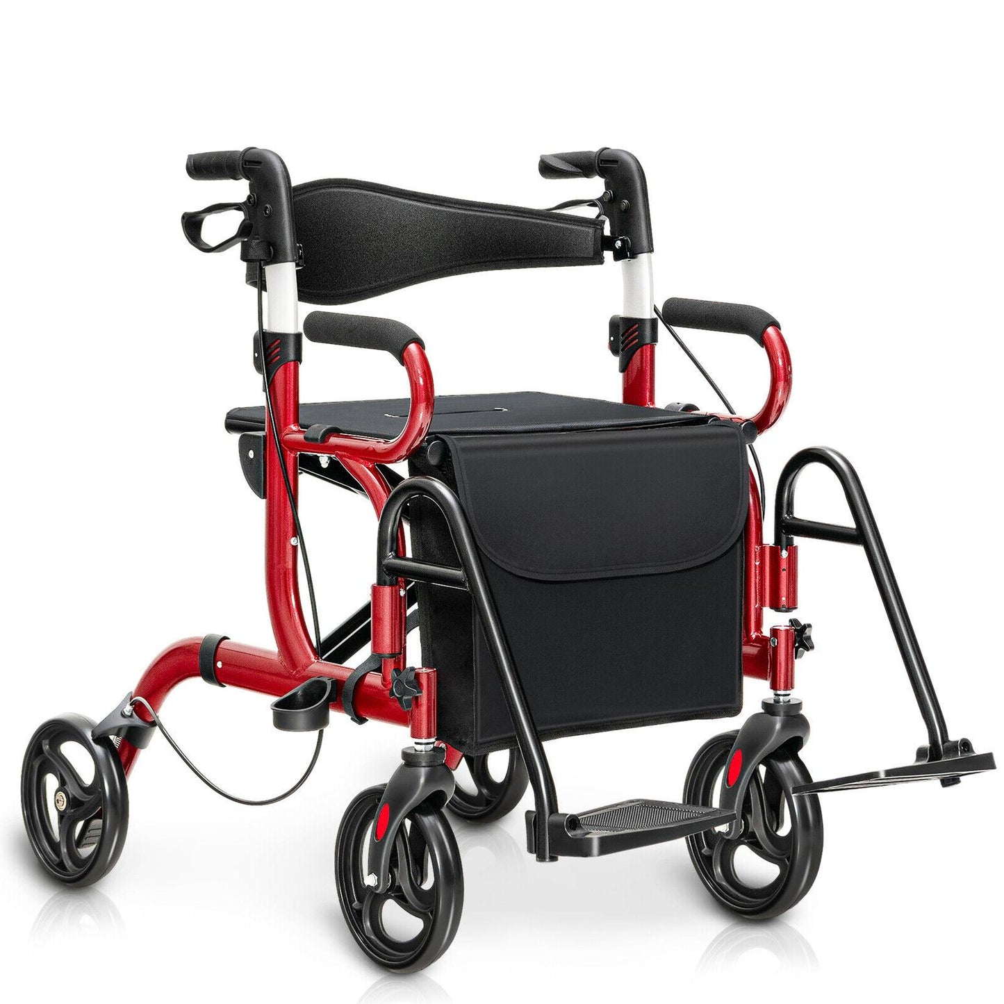 Folding Rollator Walker with 8-inch Wheels and Seat, Red Walkers & Rollators Red  at Gallery Canada