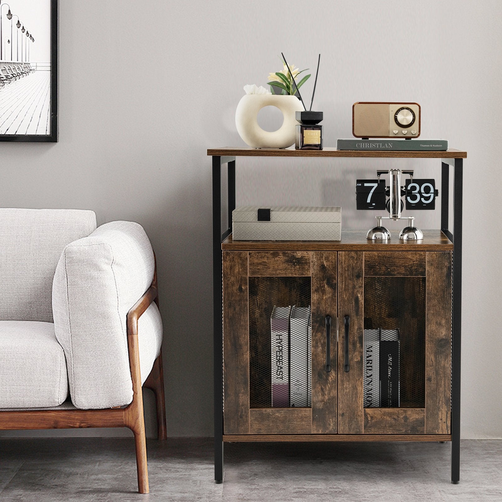 Industrial Sideboard Buffet Cabinet with Removable Wine Rack, Rustic Brown Sideboards Cabinets & Buffets   at Gallery Canada