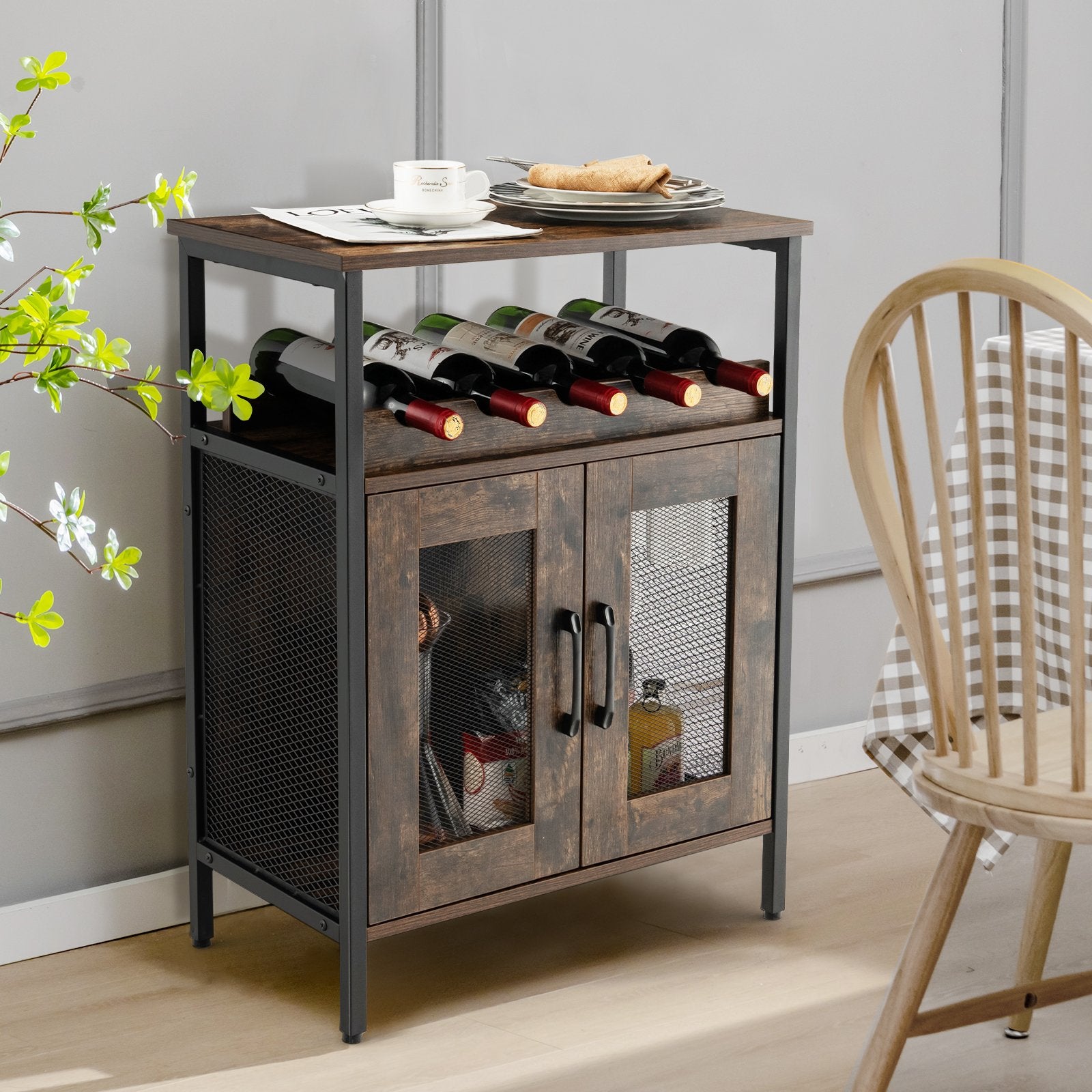 Industrial Sideboard Buffet Cabinet with Removable Wine Rack, Rustic Brown Sideboards Cabinets & Buffets   at Gallery Canada