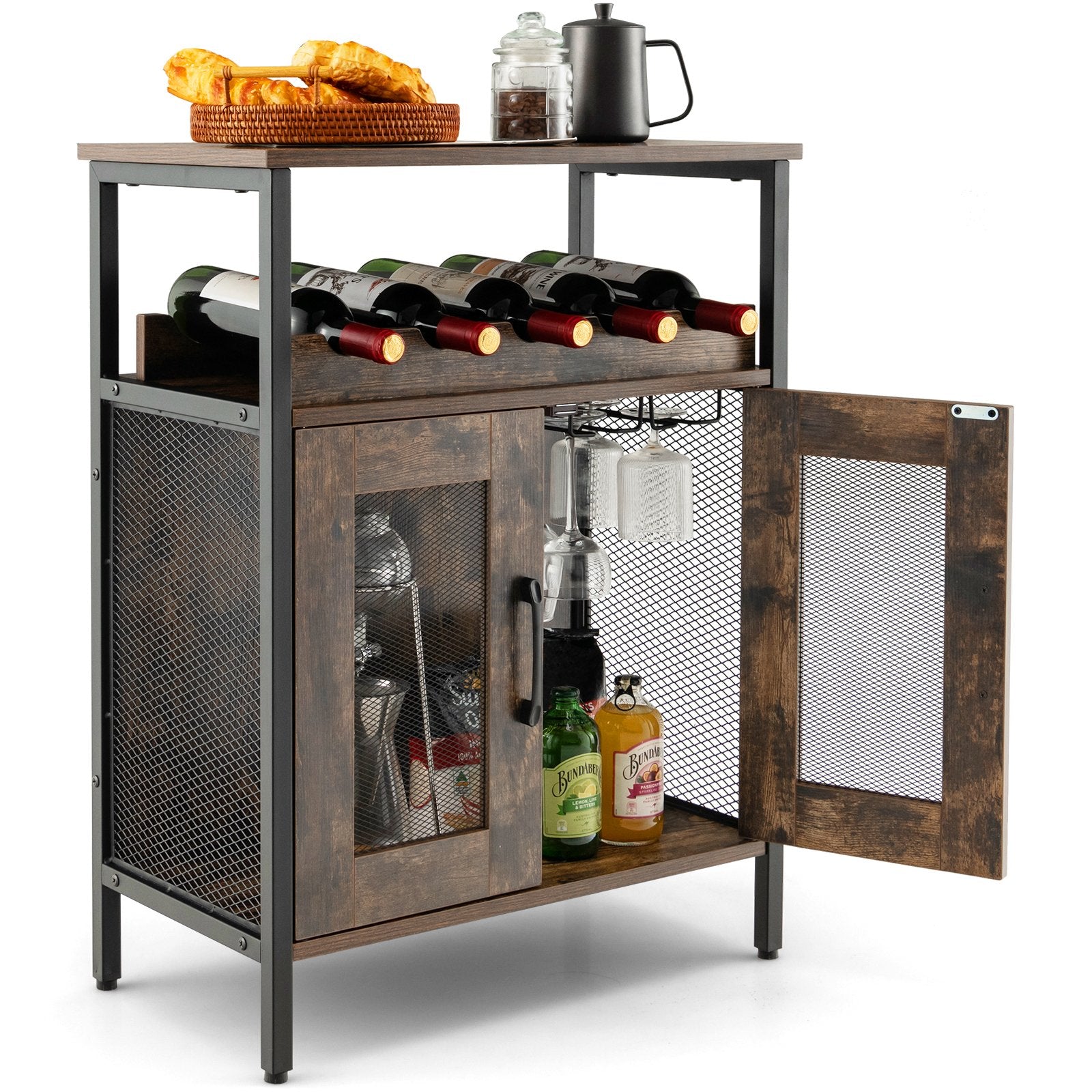 Industrial Sideboard Buffet Cabinet with Removable Wine Rack, Rustic Brown Sideboards Cabinets & Buffets   at Gallery Canada