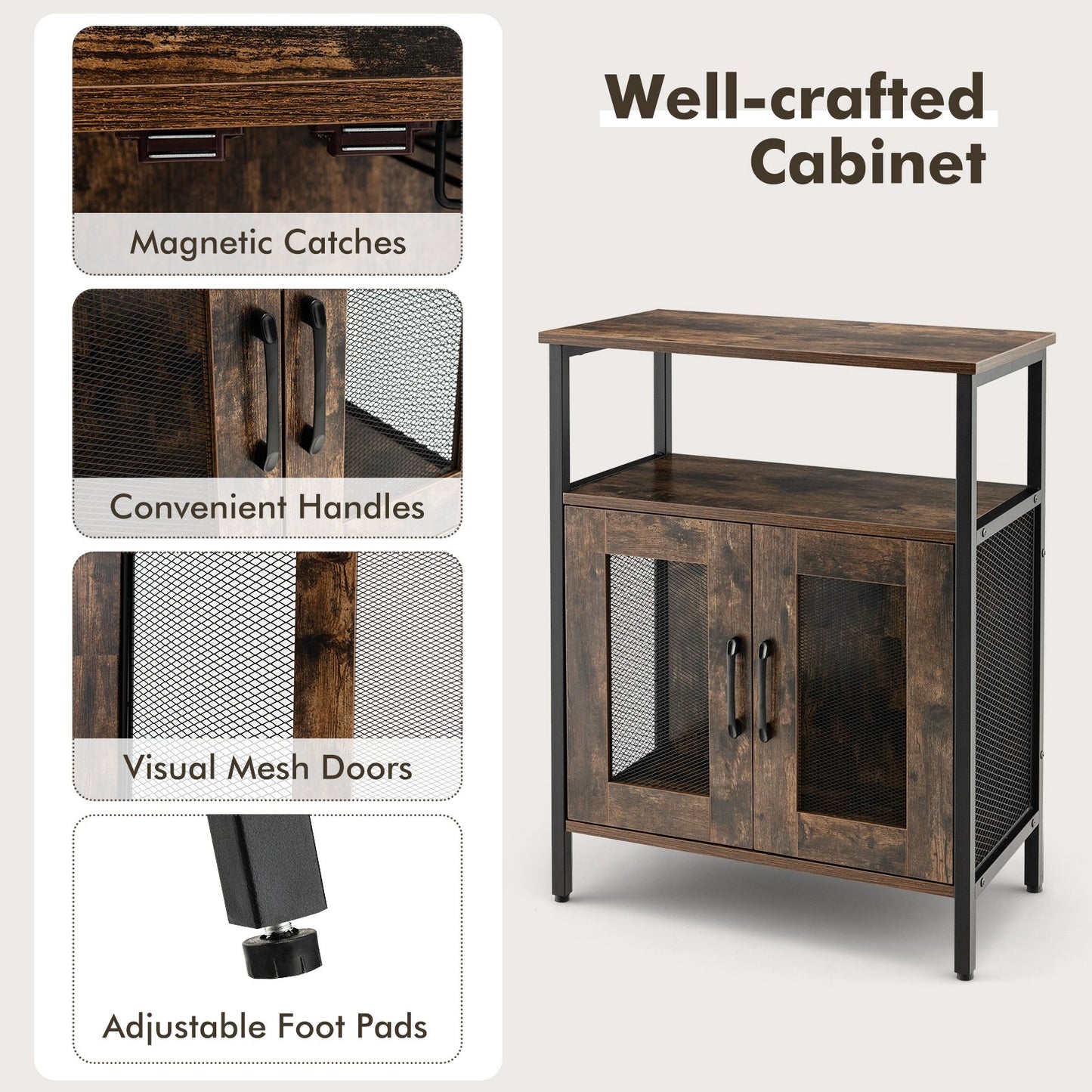 Industrial Sideboard Buffet Cabinet with Removable Wine Rack, Rustic Brown Sideboards Cabinets & Buffets   at Gallery Canada