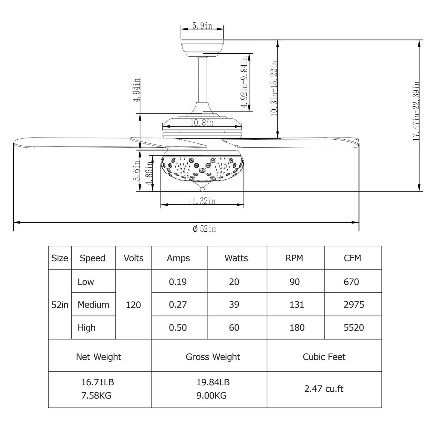 52 Inches Ceiling Fan with Remote Control, Oak Ceiling Fans   at Gallery Canada