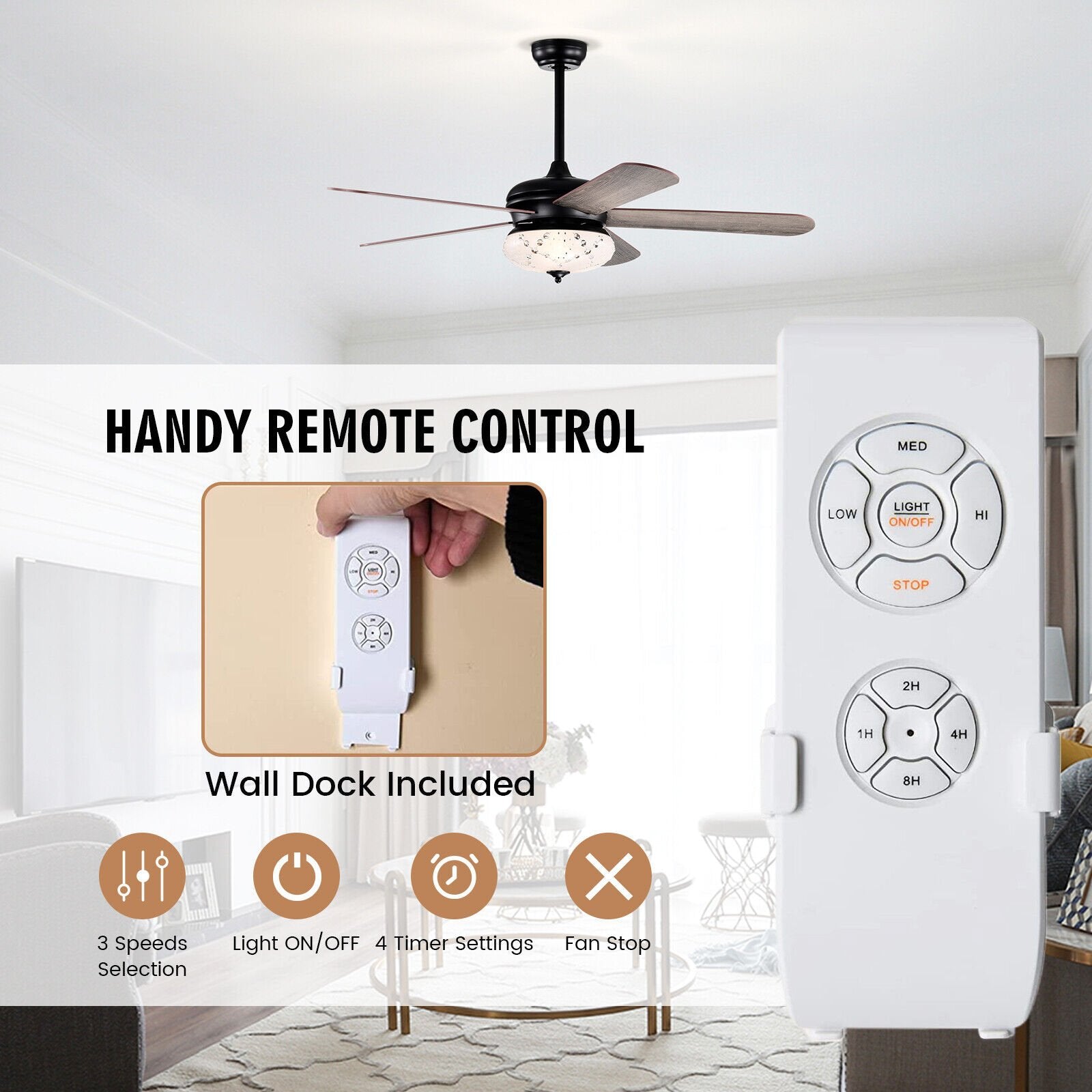 52 Inches Ceiling Fan with Remote Control, Oak Ceiling Fans   at Gallery Canada