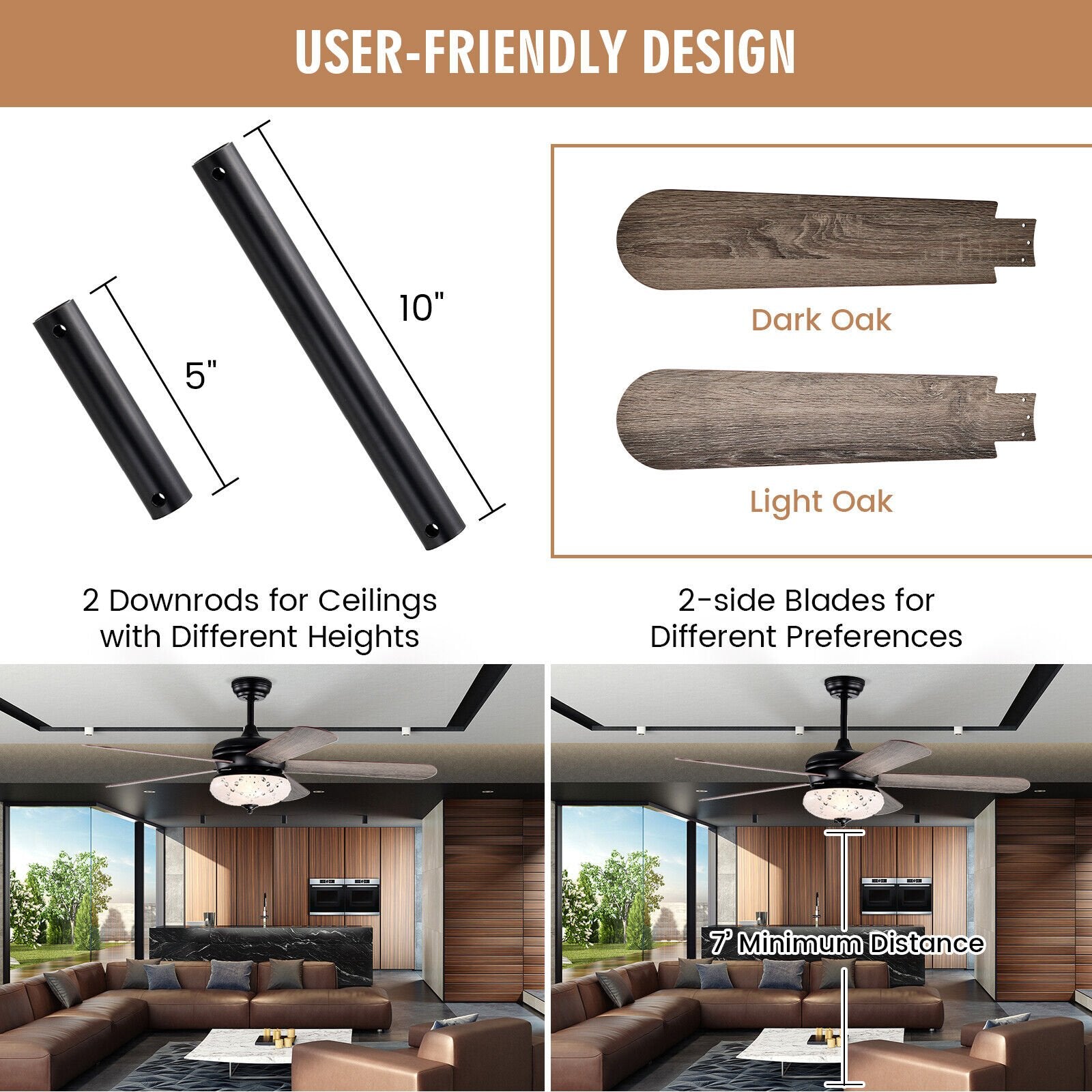 52 Inches Ceiling Fan with Remote Control, Oak Ceiling Fans   at Gallery Canada