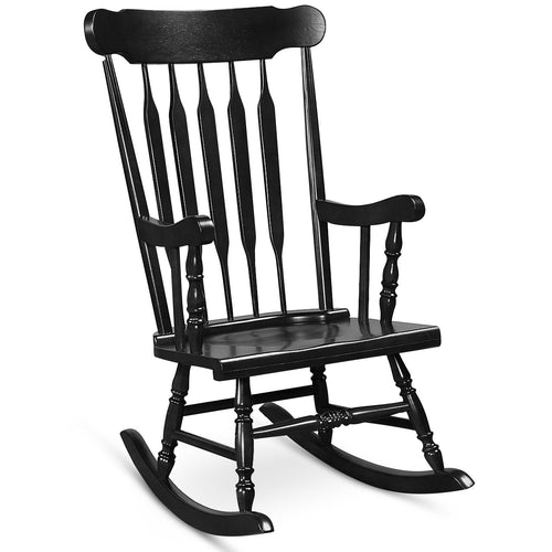 Solid Wood Porch Glossy Finish Rocking Chair, Black