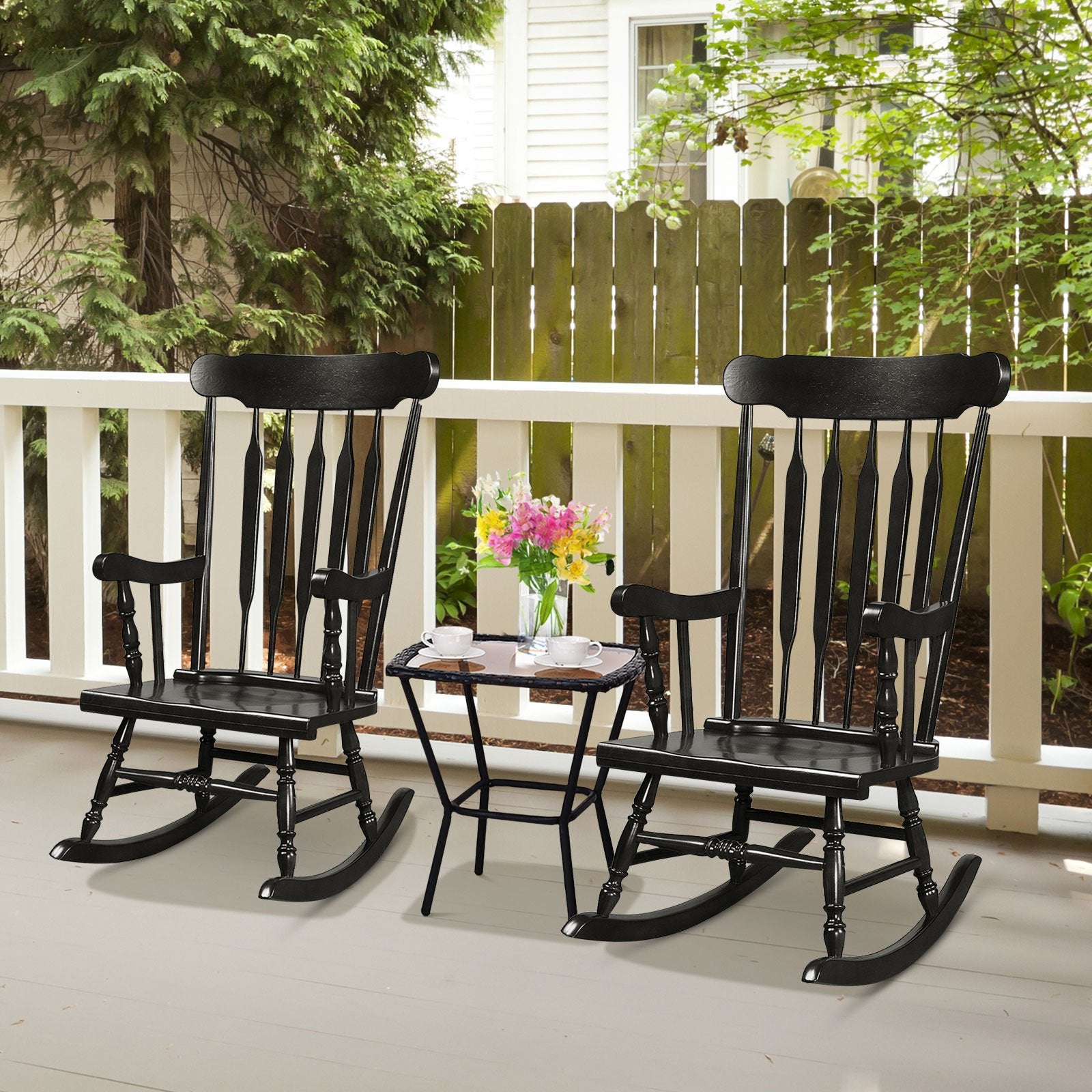 Solid Wood Porch Glossy Finish Rocking Chair, Black Patio Rocking Chairs & Gliders   at Gallery Canada