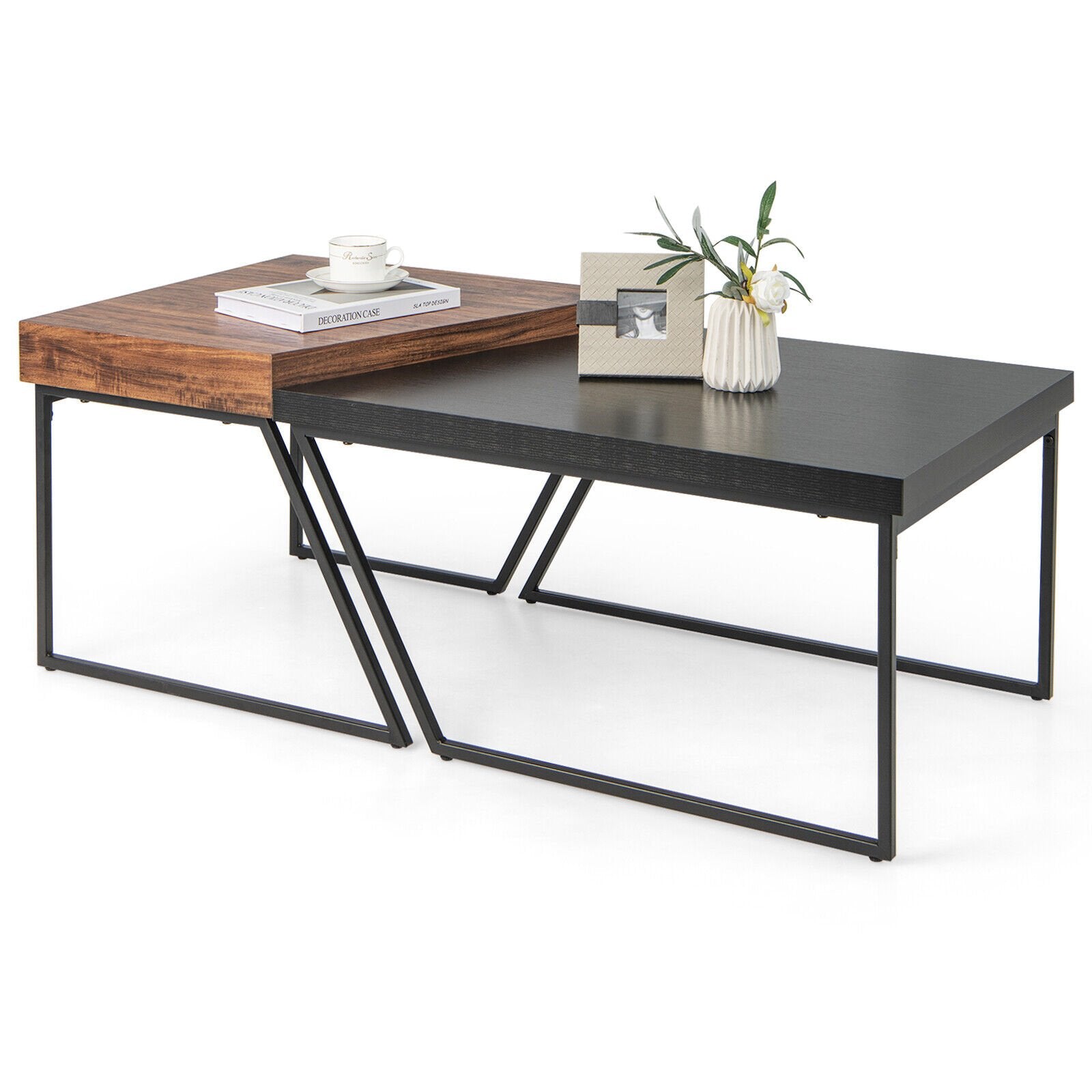 Coffee Table Set of 2 with Powder Coated Metal Legs, Black - Gallery Canada