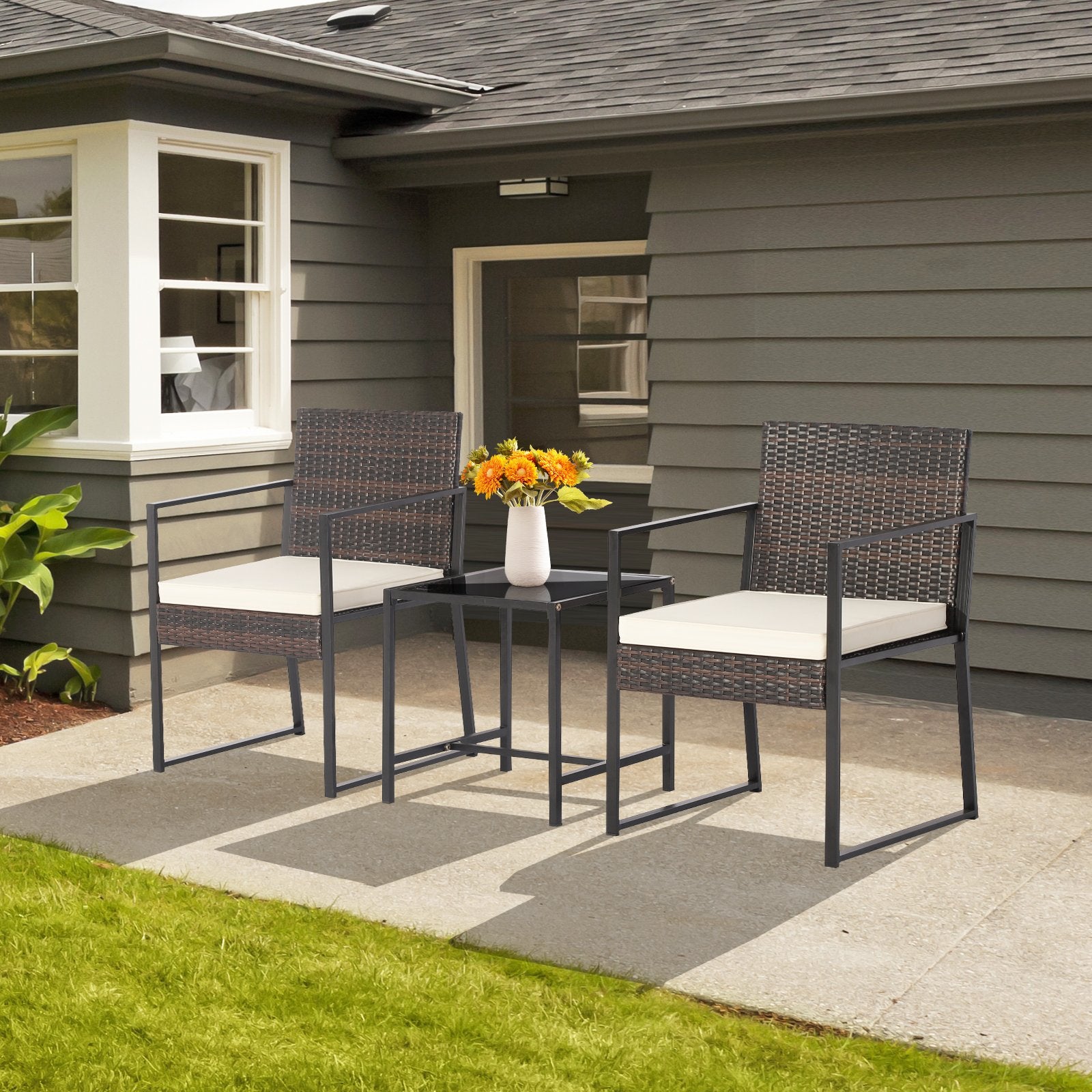 3 Pieces Modern Heavy Duty Patio Furniture Set with Coffee Table, Off White Patio Conversation Sets   at Gallery Canada