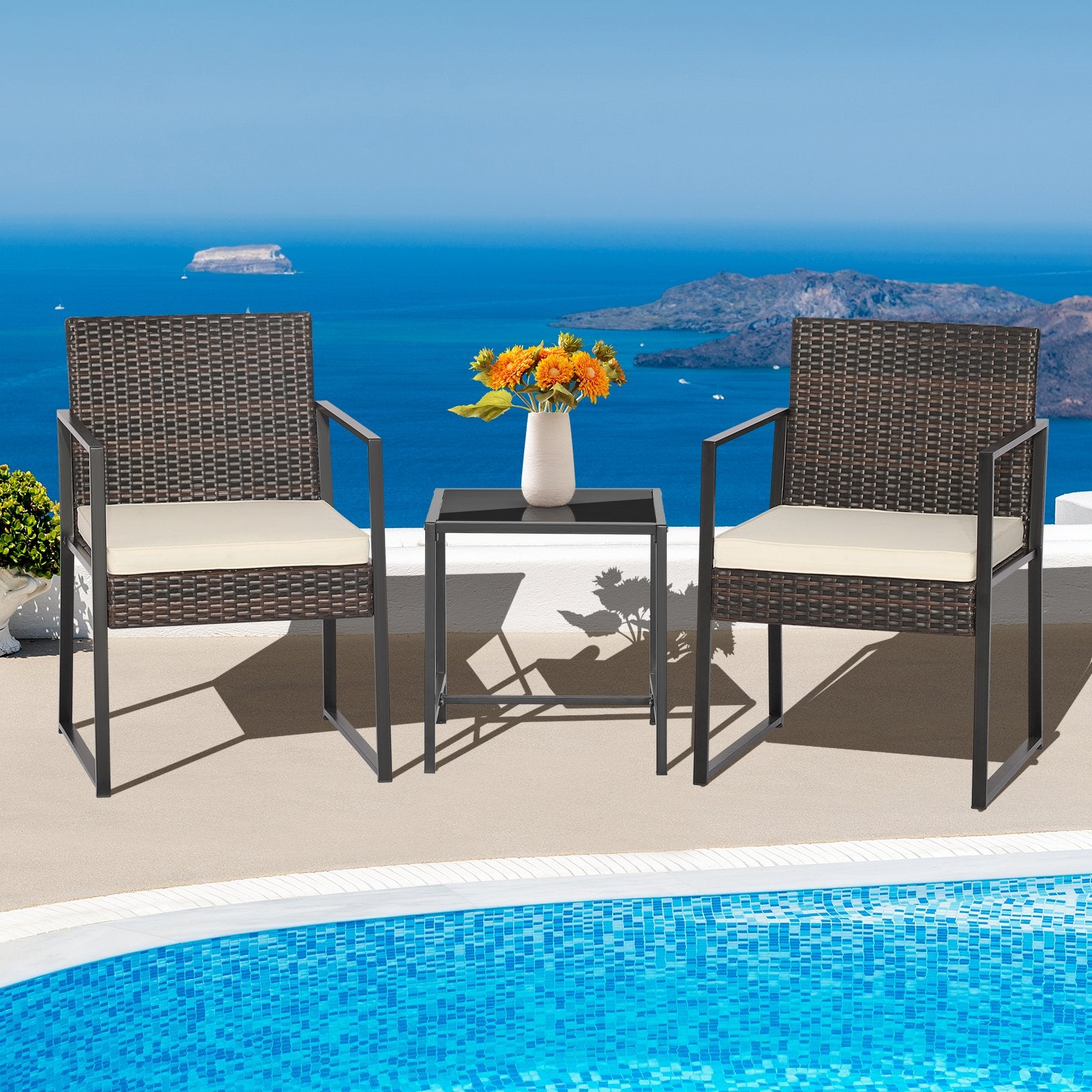 3 Pieces Modern Heavy Duty Patio Furniture Set with Coffee Table, Off White Patio Conversation Sets   at Gallery Canada