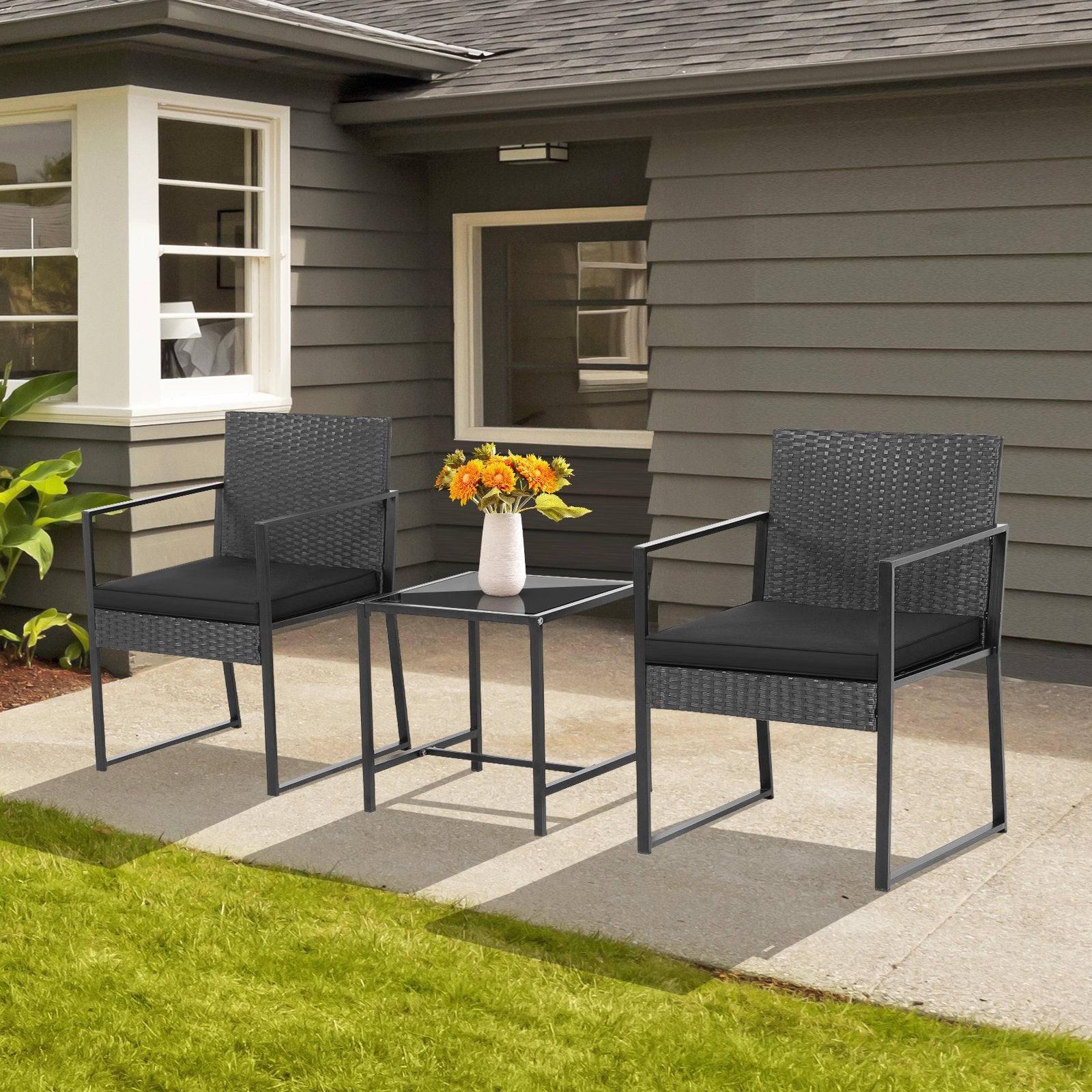 3 Pieces Modern Heavy Duty Patio Furniture Set with Coffee Table, Black Patio Conversation Sets   at Gallery Canada