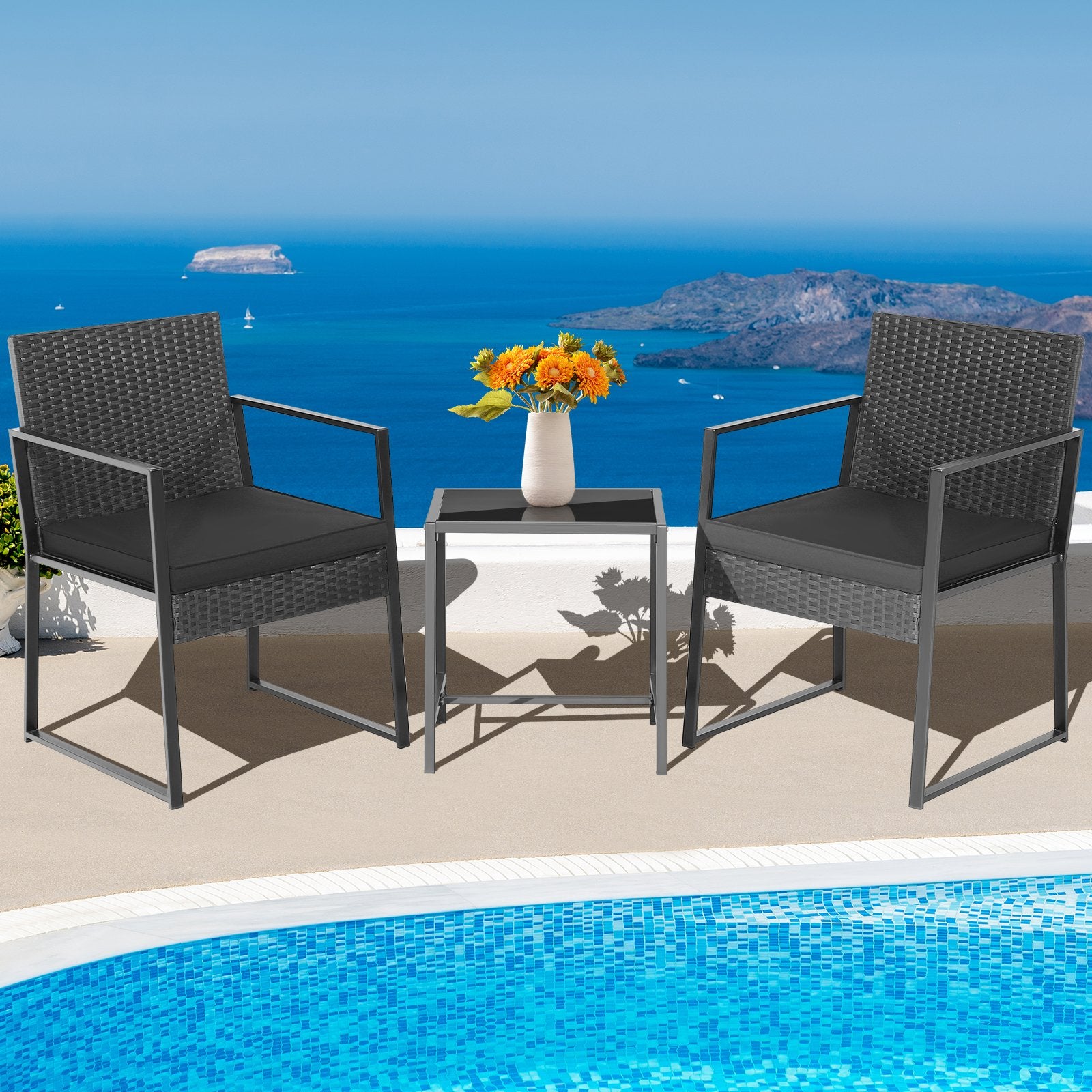 3 Pieces Modern Heavy Duty Patio Furniture Set with Coffee Table, Black Patio Conversation Sets   at Gallery Canada