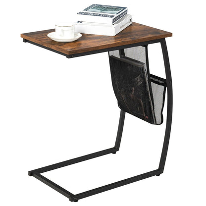 C-shaped Vintage End Table with Side Pocket and Metal Frame, Rustic Brown End & Side Tables   at Gallery Canada