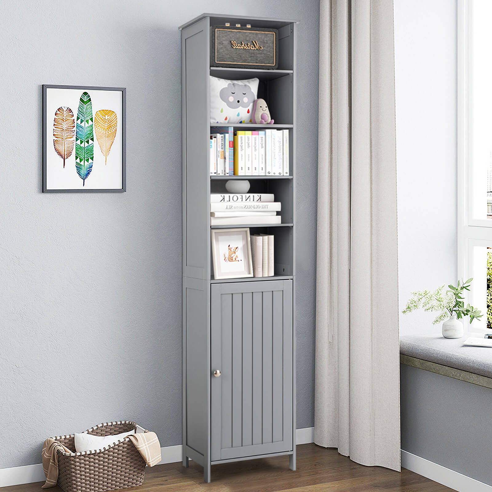 72 Inches Free Standing Tall Floor Bathroom Storage Cabinet, Gray - Gallery Canada