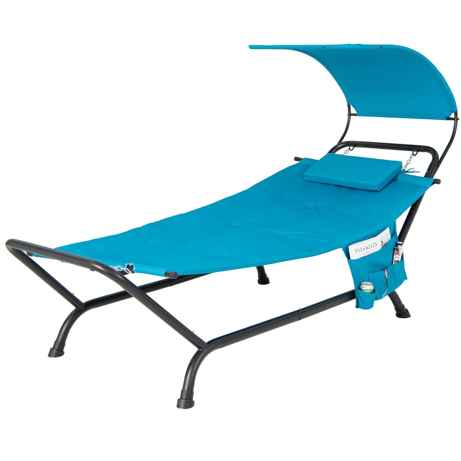 Patio Hanging Chaise Lounge Chair with Canopy Cushion Pillow and Storage Bag, Navy Outdoor Chaise Lounges   at Gallery Canada