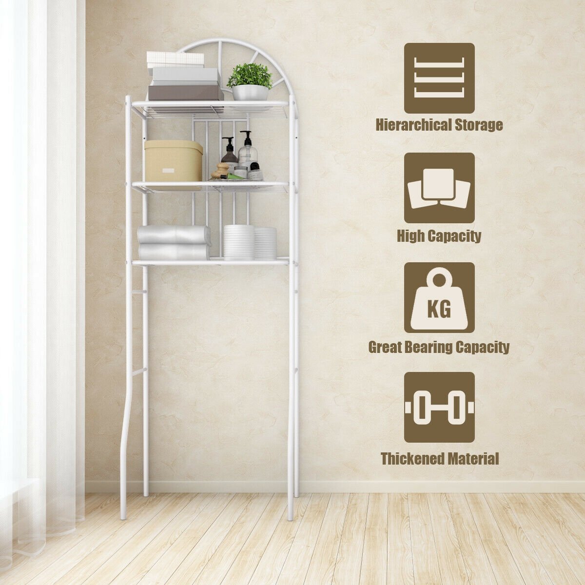 Bathroom Towel Storage Rack with 3 Shelves, White Bathroom Etagere   at Gallery Canada