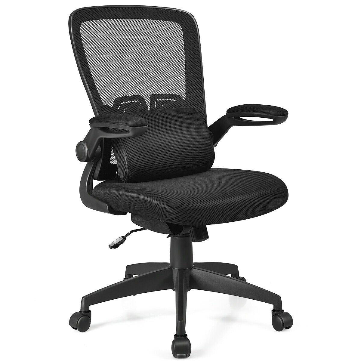 Ergonomic Desk Chair with Lumbar Support and Flip up Armrest, Black Ergonomic Chairs   at Gallery Canada