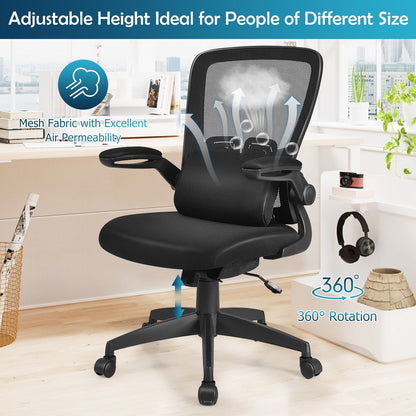 Ergonomic Desk Chair with Lumbar Support and Flip up Armrest, Black Ergonomic Chairs   at Gallery Canada