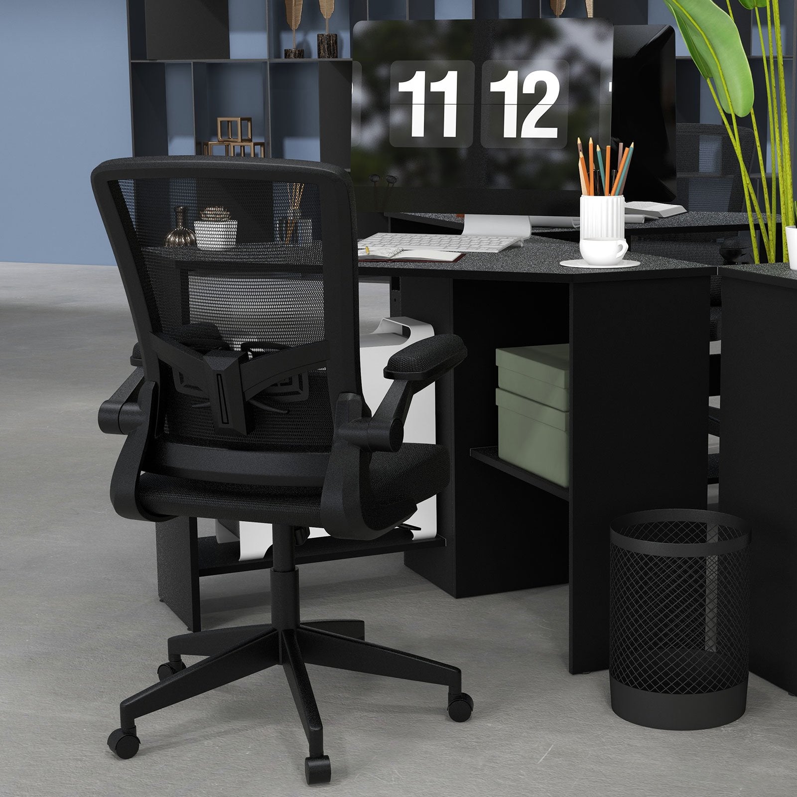 Ergonomic Desk Chair with Lumbar Support and Flip up Armrest, Black Ergonomic Chairs   at Gallery Canada