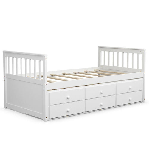 Twin Captain’s Bed with Trundle Bed with 3 Storage Drawers, White