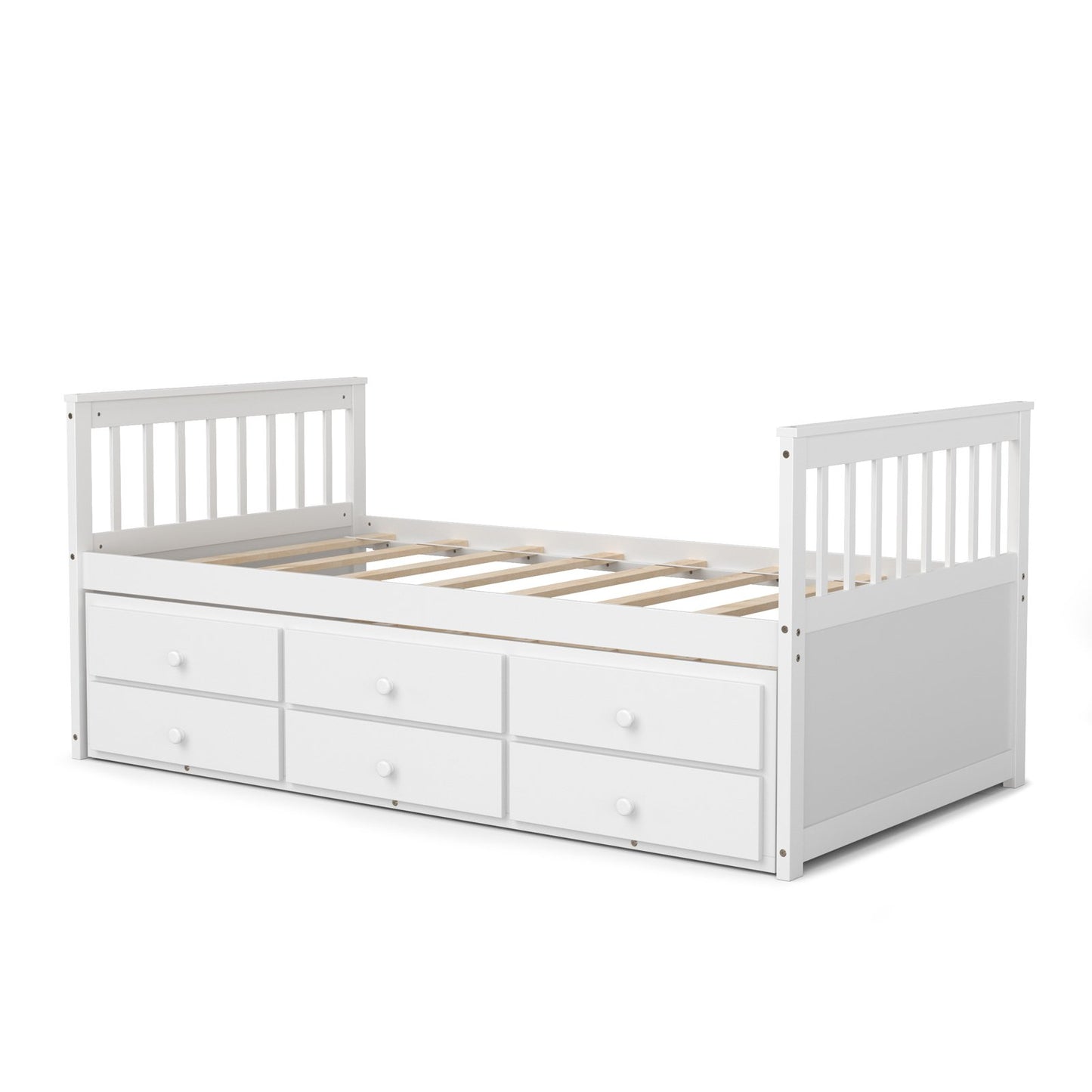 Twin Captain’s Bed with Trundle Bed with 3 Storage Drawers, White Trundle Bed Frame   at Gallery Canada